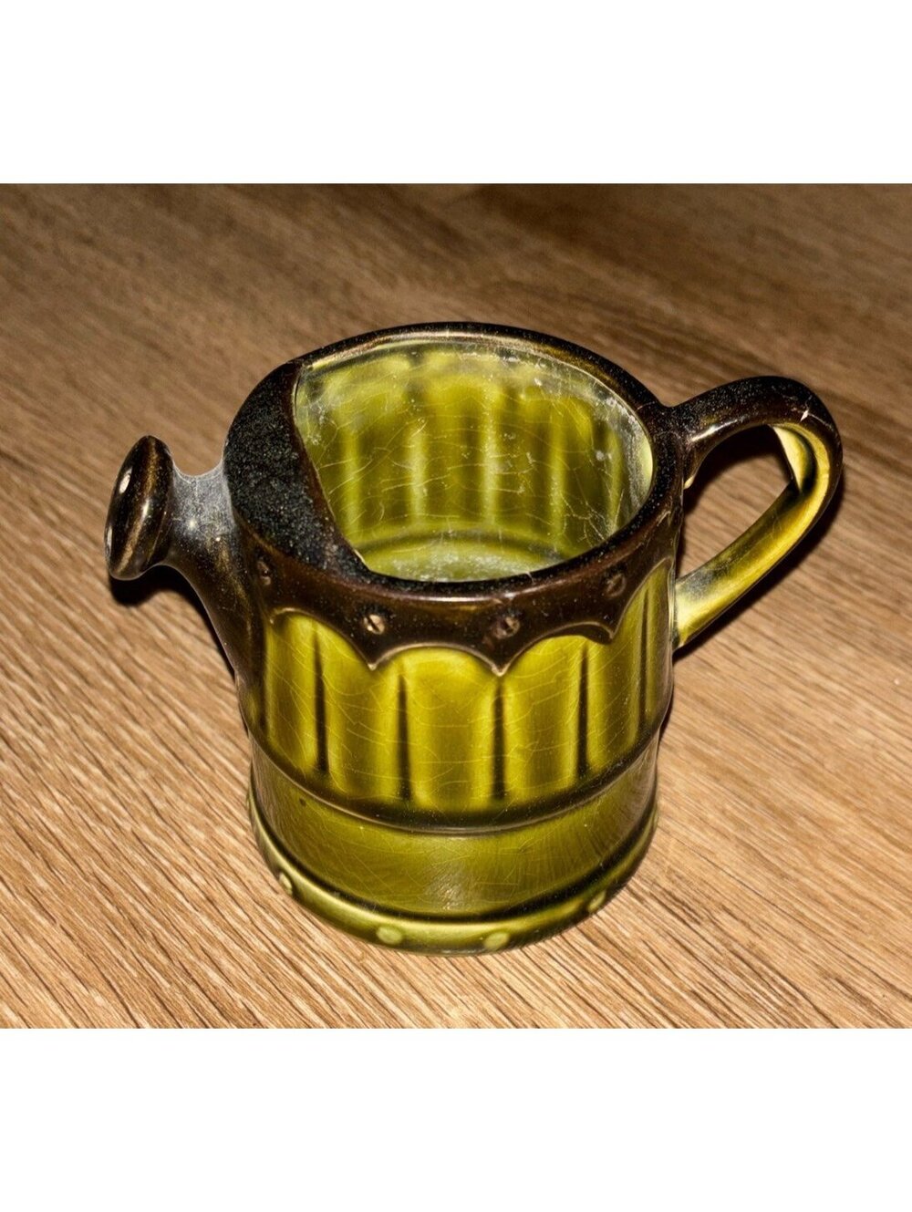 Vintage Creamer Set Green Pitcher Cow Farmhouse Mini